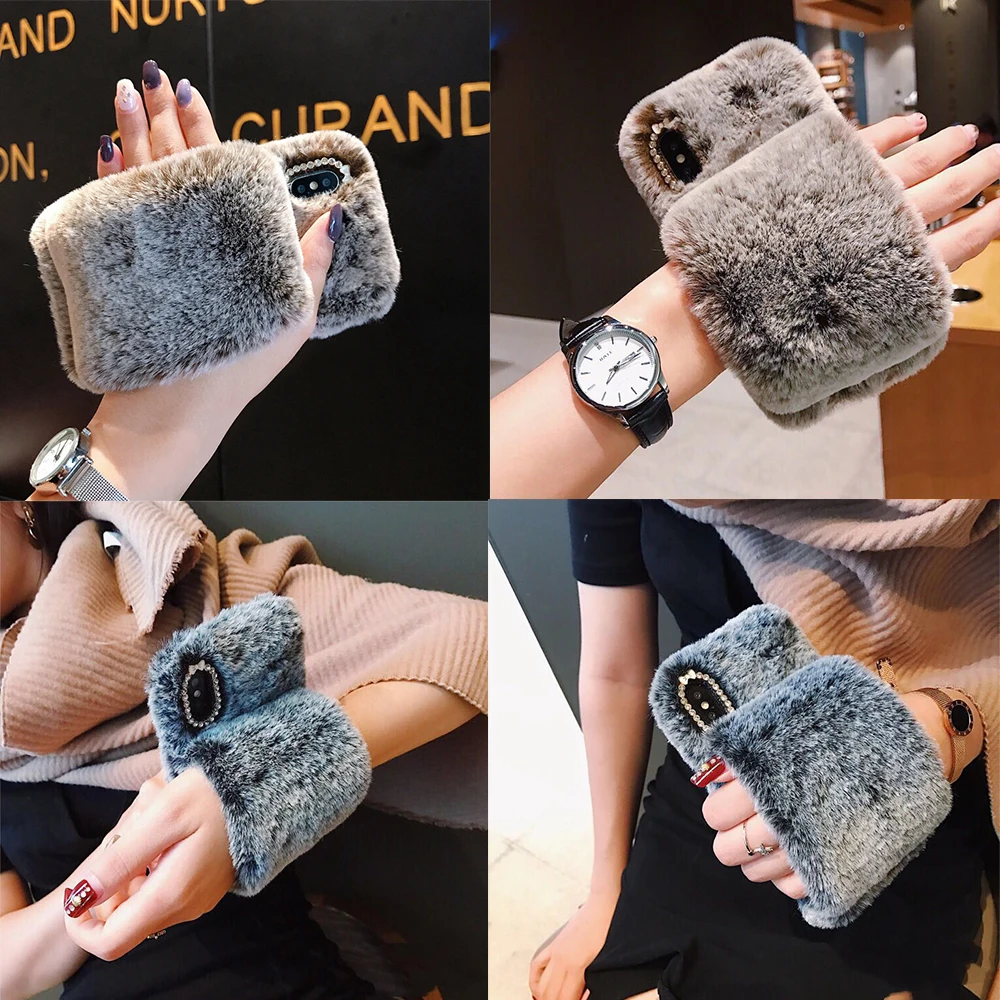FLOVEME мягкий меховой чехол для iPhone X XS MAX XR телефона 7 8 6 6s plus милый Блестящий