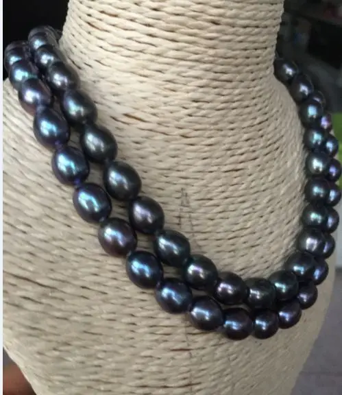 stunning double strands AAA++ 12-13mm tahitian black green necklace18&quot925 silver | Украшения и аксессуары