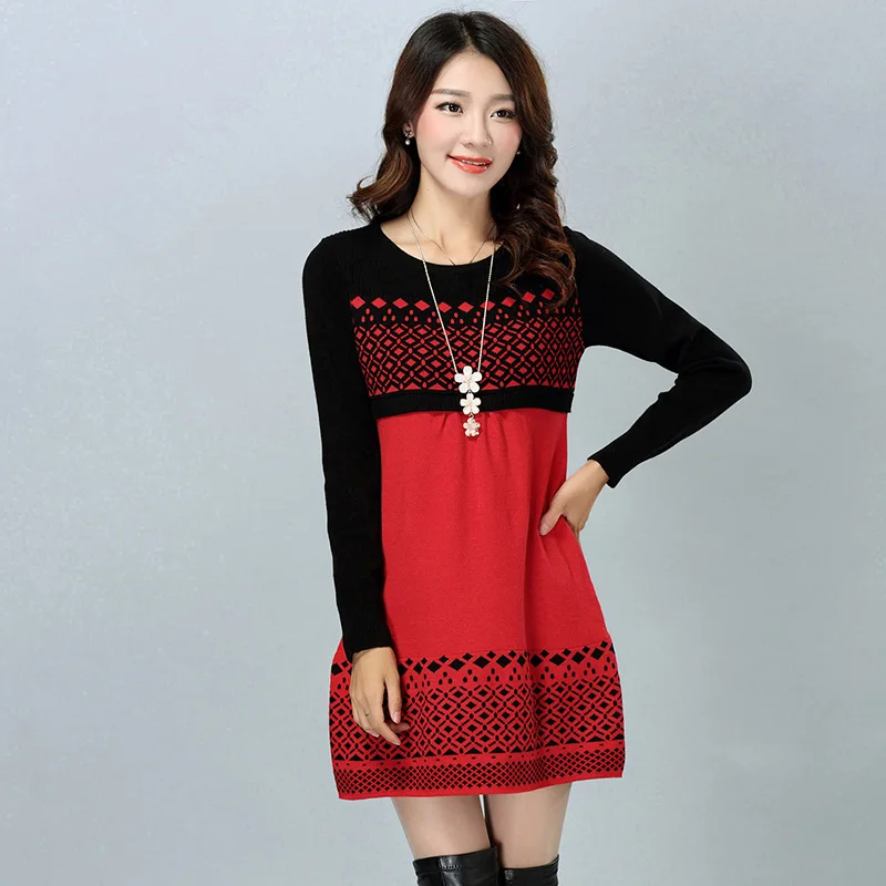 Женский утепленный свитер длинный вязаный пуловер свободного покроя с круглым