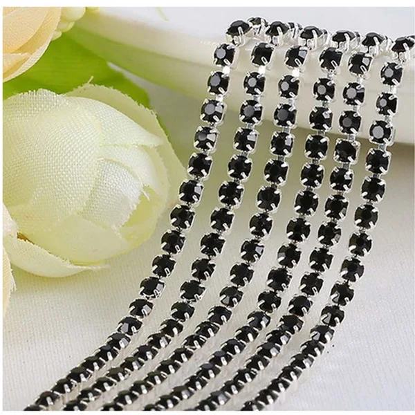 Black 10 метров, кристаллы, стразы, цепочка, серебряная основа, SS6, SS8, SS10, SS12, Стразы для шитья, отделка, сделай сам, Аксессуары для красоты - Цвет: Black