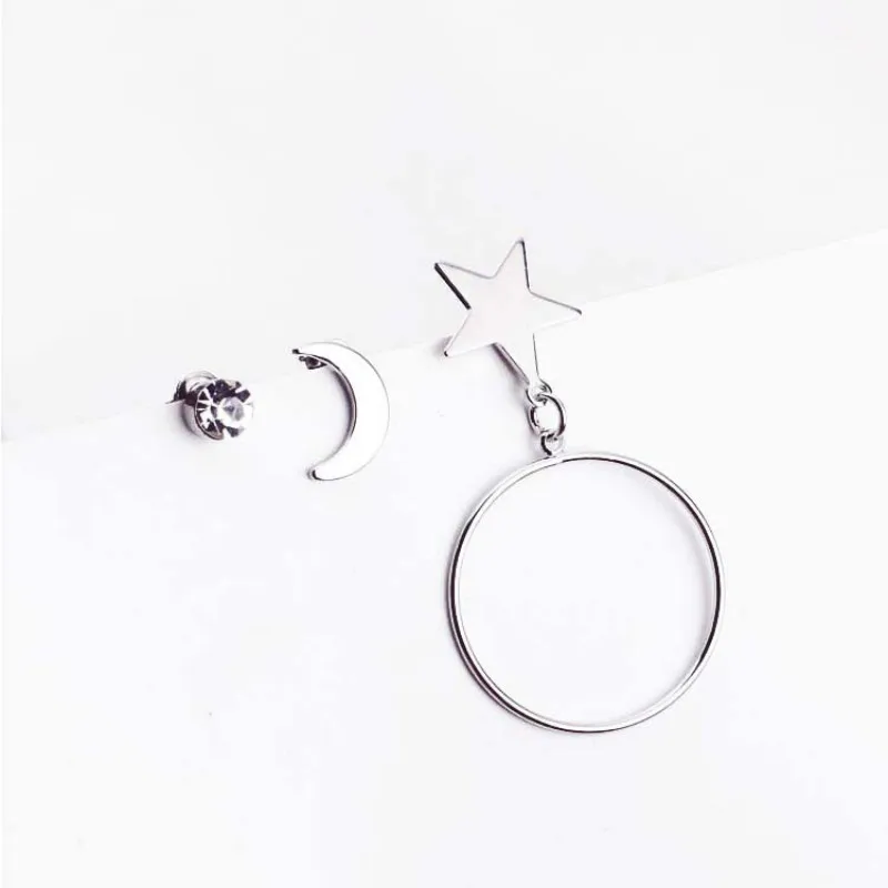 Новые Модные Простые пятиконечные звезды круг Луна круглые серьги ювелирные