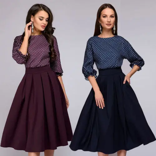 Женское бальное платье в винтажном стиле Новинка осени 2018 горошек с рукавом три