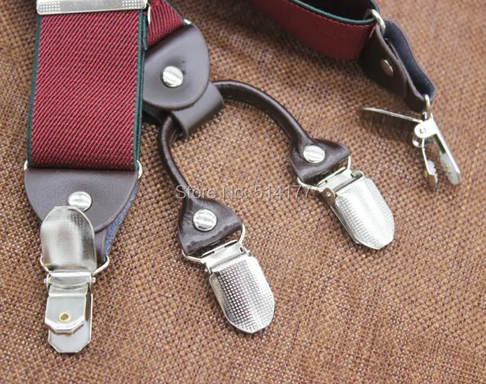 Мужские подтяжки на 4 клипсах регулируемые в подарочной коробке бордового цвета