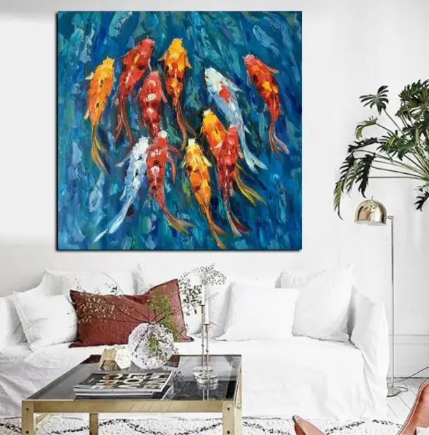 

Картина маслом на стену ручной работы love nice koi fish, художественный Рисунок, архивное оформление для гостиной