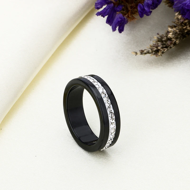 Новинка 2019 черные/белые керамические кольца с кристаллами в один ряд для женщин
