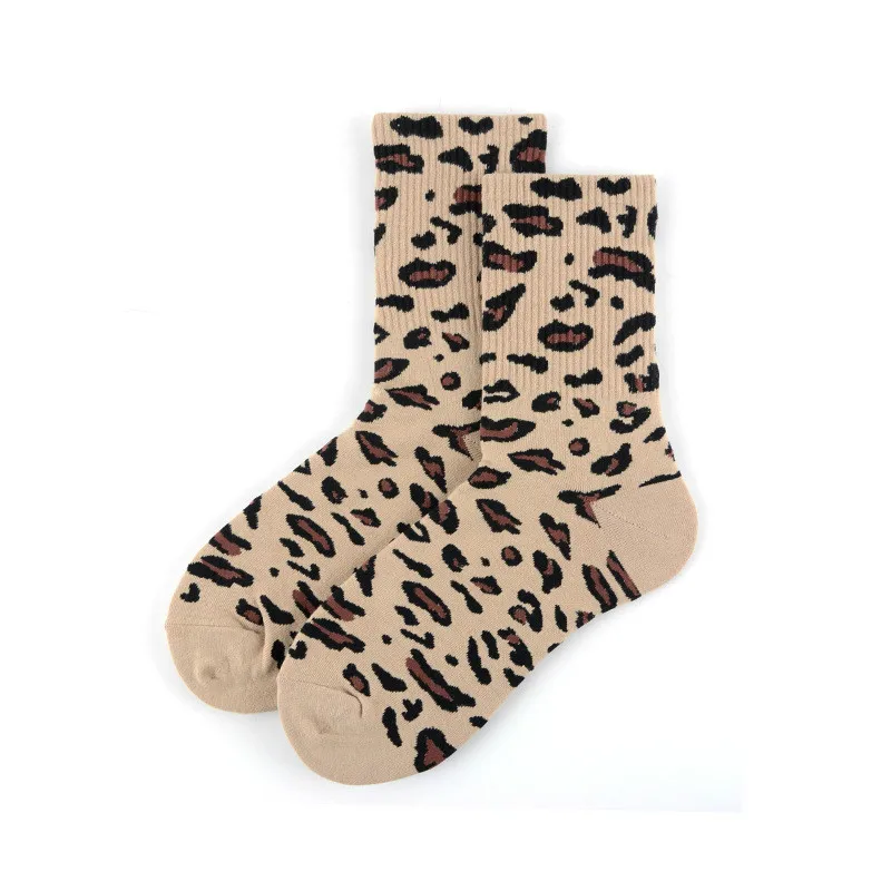 socks khaki Новое поступление, корейские хлопковые леопардовые носки с животным принтом для женщин и девочек, уличная одежда в стиле Харадзюку, милые короткие носки желтого и фиолетового цвета - Цвет: socks khaki