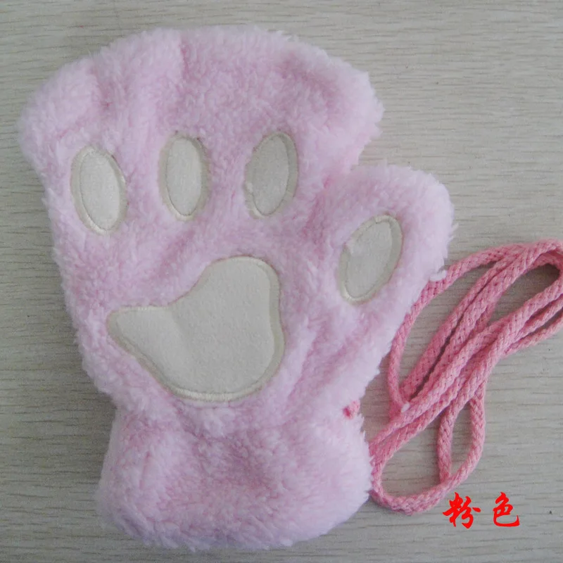 Pink Женские милые Мультяшные пушистые медвежьи кошачья лапа с когтями варежки Зимние женские плюшевые перчатки на пол пальца женские теплые, без пальцев перчатки G22 - Цвет: Pink