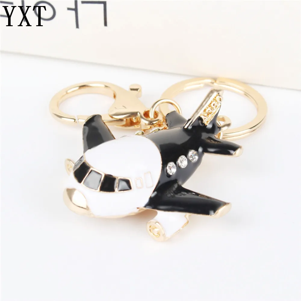 

Black Plane Airplane Aircraft Pendant Charm Rhinestone Crystal Purse Bag Keyring Key Chain Accessories Wedding Girl Friend Gift