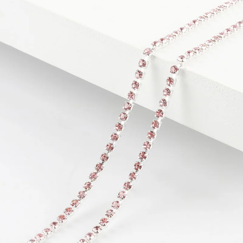 Light Pink Высокая плотность красочные прозрачные кристаллические серебряные база чашки коготь стразы цепи одежда отделка одежды шитье DIY аксессуары Дешевые Горячие - Цвет: Light Pink