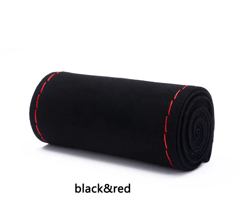 black and red 38 cm Чехол на руль уникальный замшевый Материал чехол рулевого колеса автомобиля кожаный размер 38 см для 95% автомобилей - Название цвета: black and red 38 cm