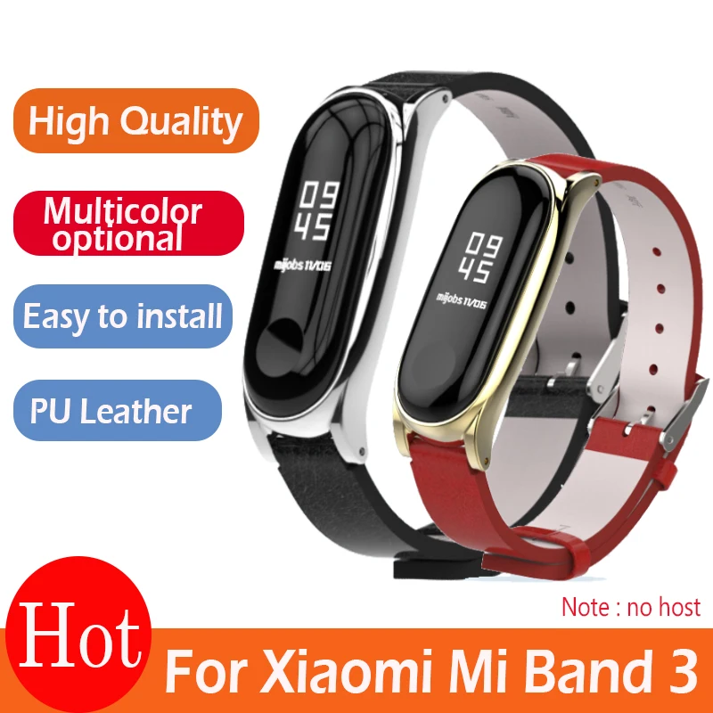 Для Mi Band 3 ремешок металлический каркас PU кожаный для Xiaomi Аксессуары