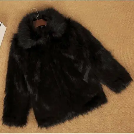 Короткое черное мужское меховое пальто из искусственного лисьего меха с