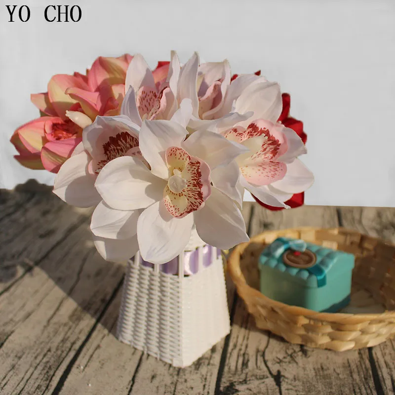 Искусственный латекс 6 головок декоративная шелковая вуаль для свадьбы букет