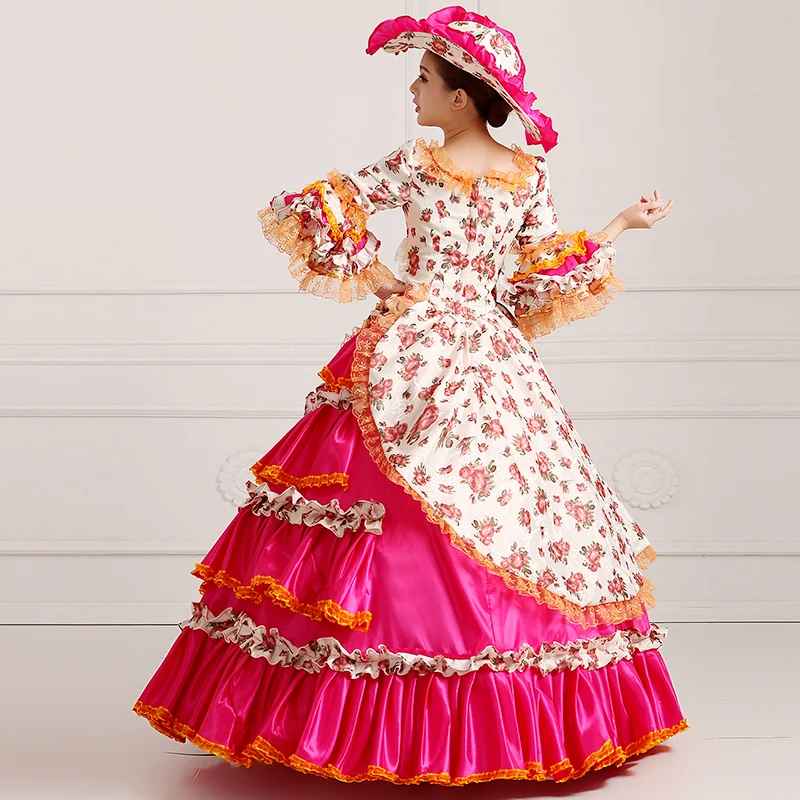 Индивидуальные 2016 Благородный Красный Цветочный Принт 18-го века Мария