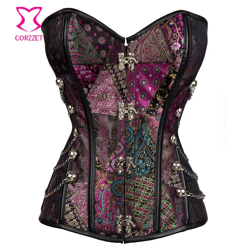 S-6XL Burlesque парча фиолетовый стимпанк корсет готическая одежда Corpetes E Espartilhos