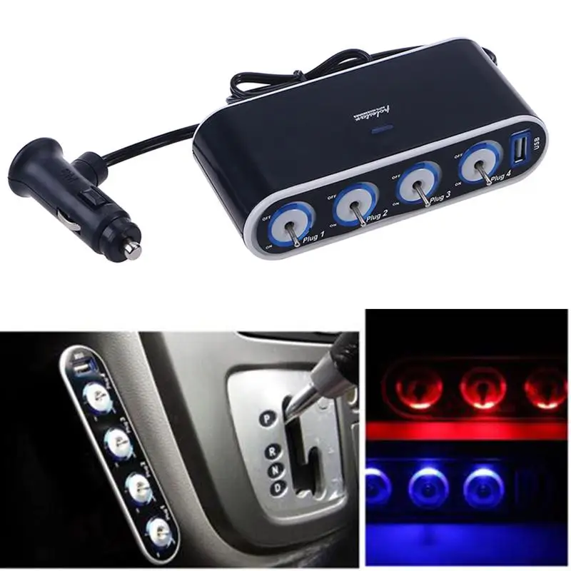 Портативный 4 сторонний разветвитель для автомобильного прикуривателя