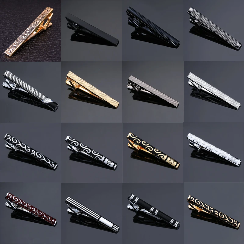 high-end Tie Clip men jewelry luxury Classic gold lase Matte Tie Bar carving Simple Brushed Smooth crystal Clasp Tie Pin Gifts