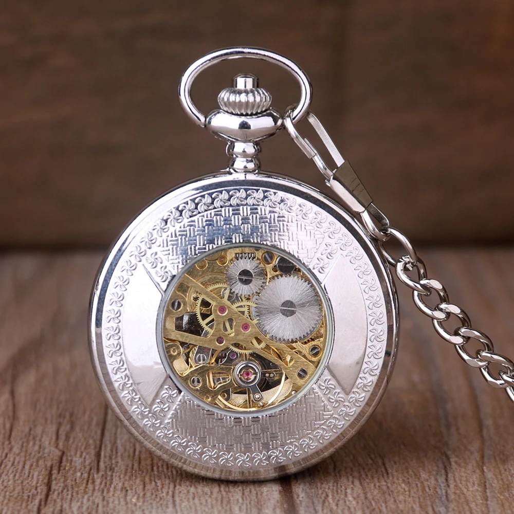 Silver Skull Disk Shape Manual Mechanical Pocket Watch Retro Gentleman Pendant Necklace Accessories Men's and Women's Gifts