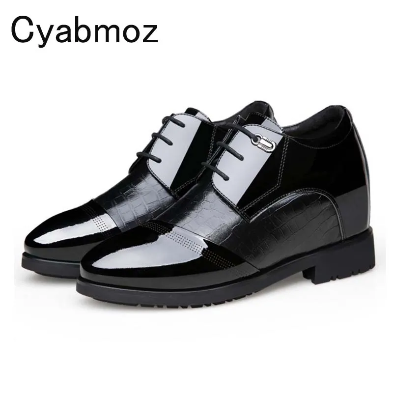 

Invisible Inside height increase mens patent leather dress shoes lace up business casual shoes men office work Zapatos Hombre