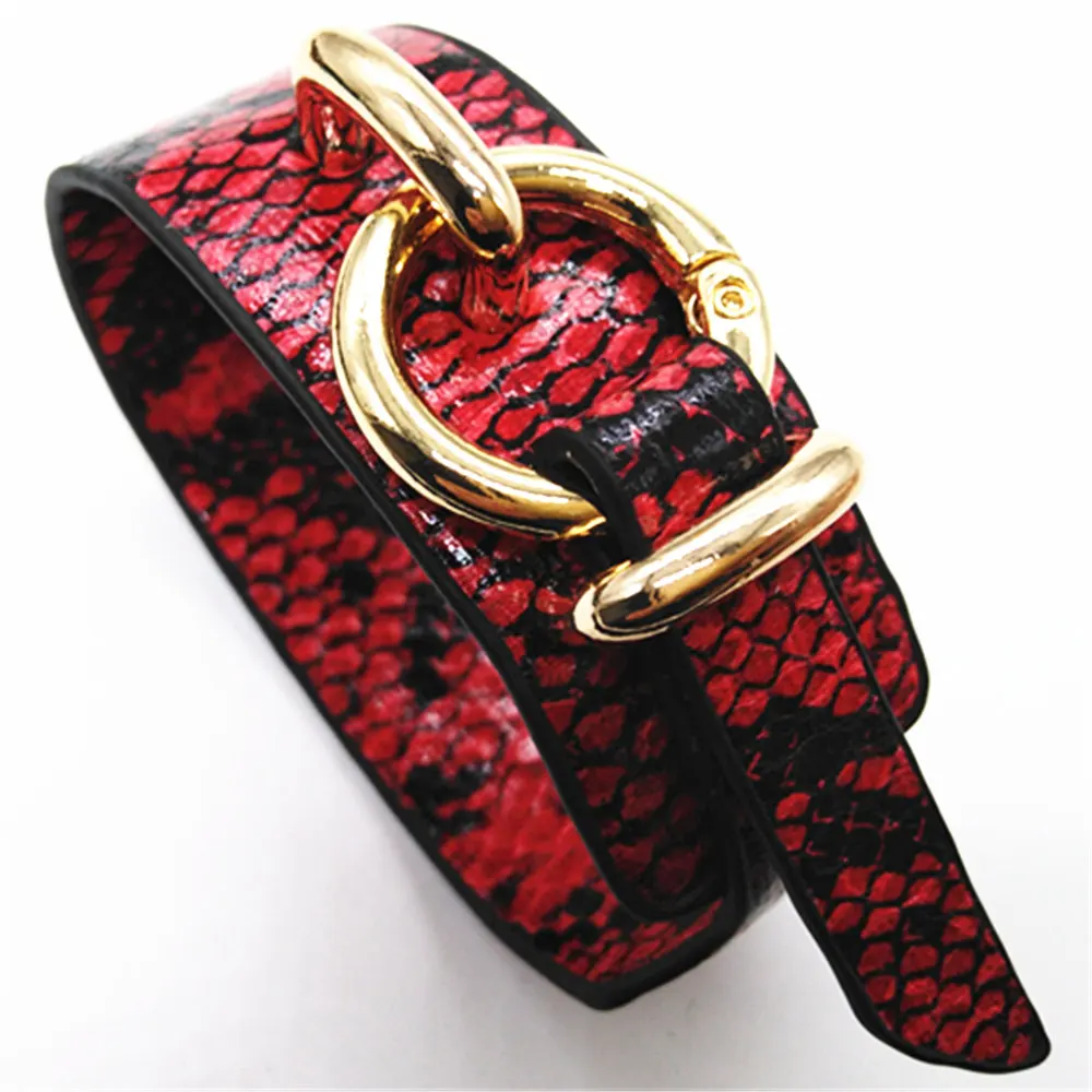 style 3 red Модная женская кожаная с леопардовым принтом, красный, зеленый, змеиный геометрический браслет, винтажный женский браслет, свадебные ювелирные изделия - Окраска металла: style 3 red