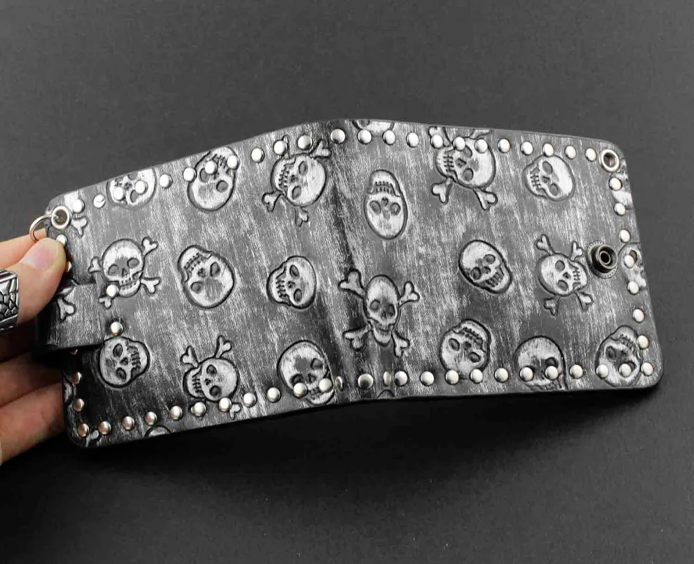 Модные в стиле рок Панк Металлический Череп деньги черный мужской кожаный