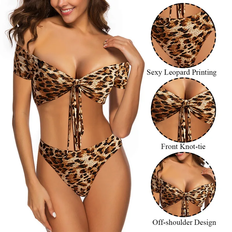 Купальник бикини с леопардовым принтом женский купальник бандо высокой талией