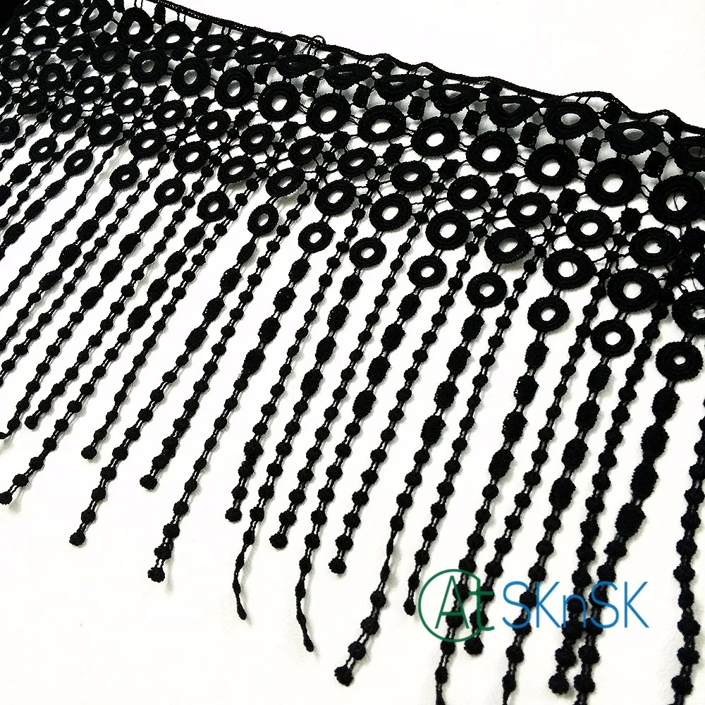 Кружево 2016 новинка 2 ярдов/партия полиэстер черная белая лампа свисающая бахрома