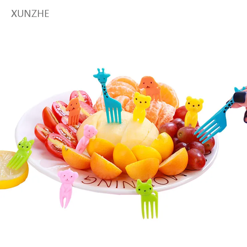 XUNZHE 10 шт./компл. мини юбка-пачка, скотный двор вилка для фруктов с персонажем из мультфильма для детей, Снэк десерт Еда фрукты Палочки зуб Палочки обеды вечерние Декор