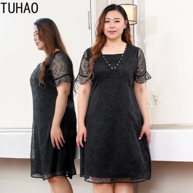 Летнее модельное черное платье TUHAO большие размеры s 10XL 9XL длиной до колена