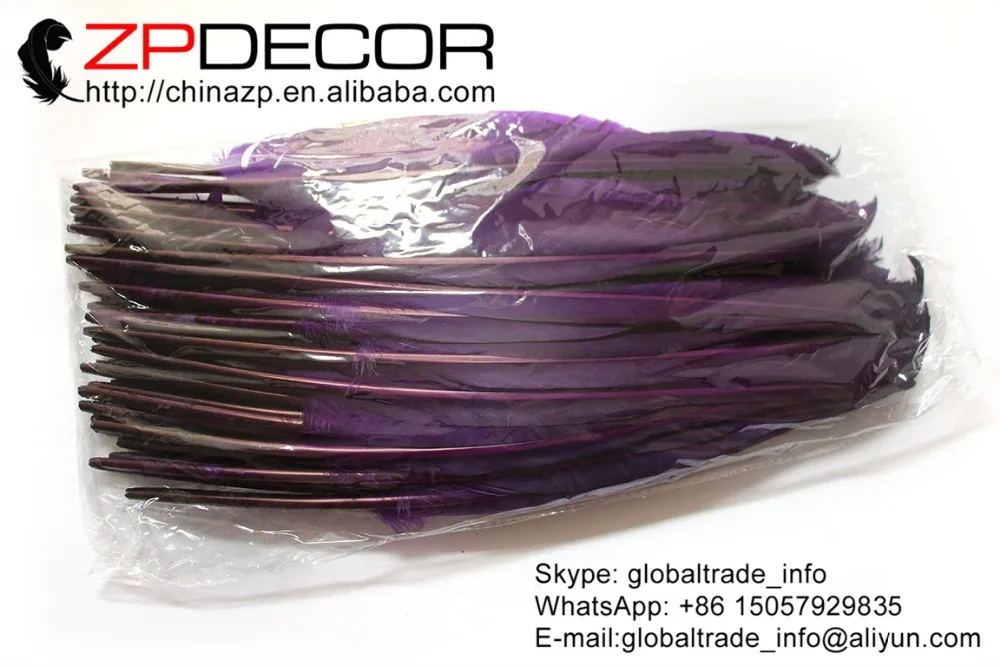 

ZPDECOR 50 pcs/lot 25-30cm(10-12 inch) Hand Select Purple Dyed Goose Primary Wing Pointer Wholesale Feather