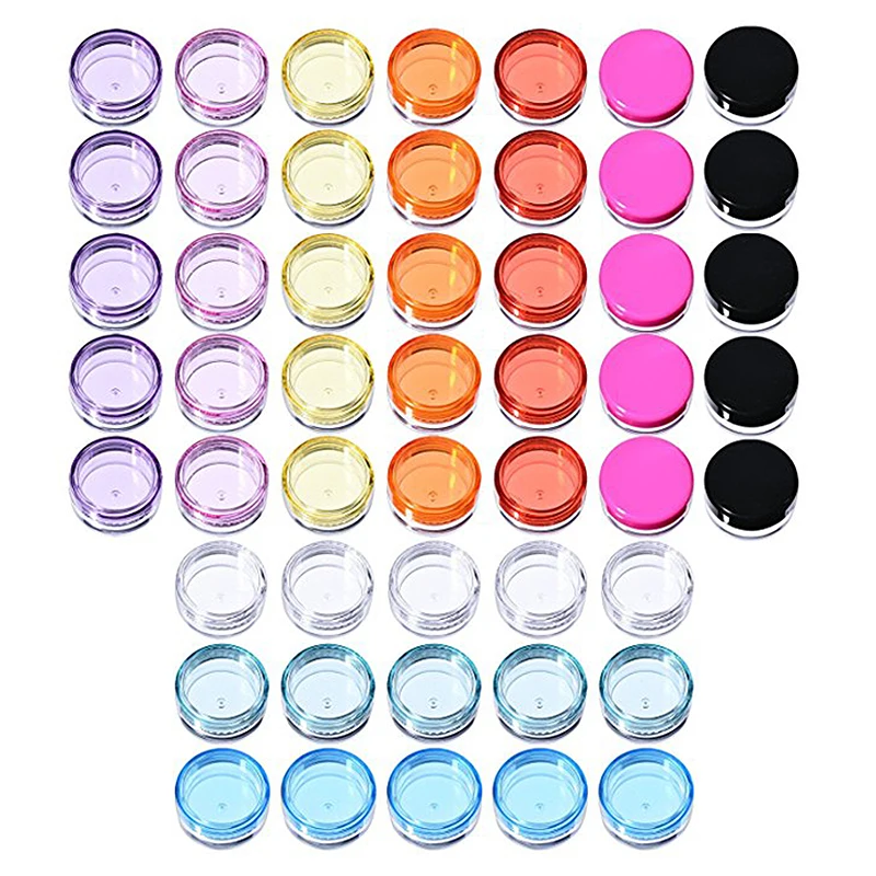 

50 Pcs Plastic Pot Jars Empty Cosmetic Container with Lid for Creams Sample Make-up Storage 10 Colors