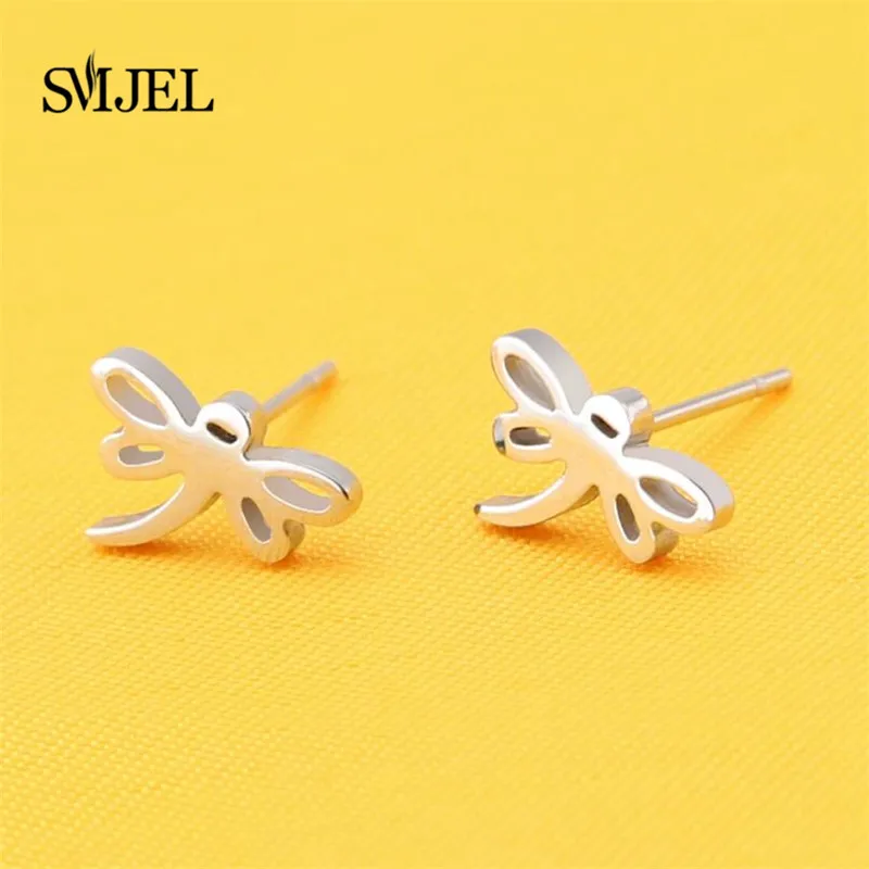 SMJEL Minilist Stainless Steel Stud Earrings for Women Dragonfly Insect Small Jewelry Gift Brincos | Украшения и аксессуары