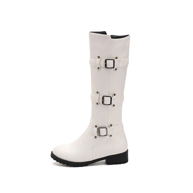 REAVE CAT/женские сапоги до колена; зимние теплые сапоги с круглым носком; botas feminino; обувь на молнии; ботинки для верховой езды на толстом каблуке с пряжкой; mujer; A1345