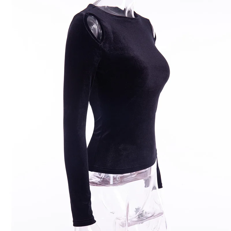 Новые весенние и осенние женские топы футболки сексуальные готические полые