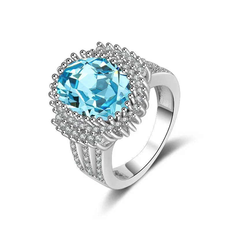 Круглый multi пробуренных циркон кольцо море синее для Для женщин свадебные
