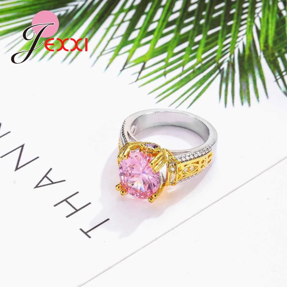 Высококачественный набор из 4 когтей круглое розовое кольцо с кристаллом модное