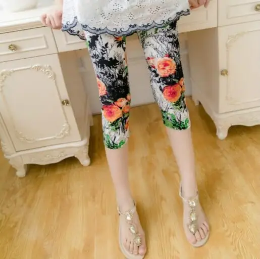 Red flower 7pants VIIANLES/летние короткие леггинсы; леггинсы с цветочным принтом со звездами; женские леггинсы; повседневные леггинсы; эластичная укороченная брюки; капри; Jeggin - Цвет: Red flower 7pants