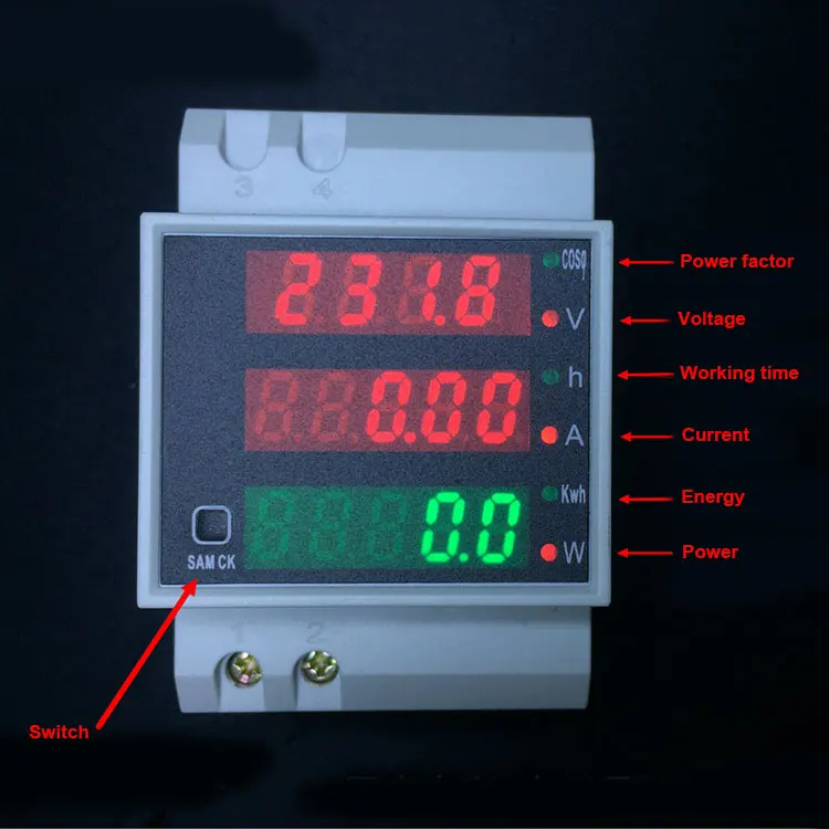 

AC 80-300V 0-100.0A Din Rail LED Voltmeter Ammeter Red Blue Display Active Power Factor Energy meter Voltage Volt Current Meter