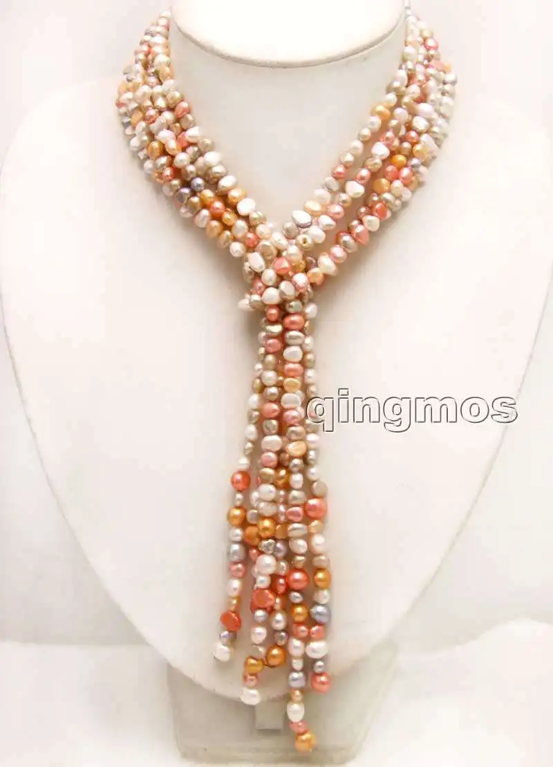

Super long 45'' 6-7mm Baroque Multicolor Natural Freshwater Pearl 3 strands Necklace-nec6286 Wholesale/retail Free shipping