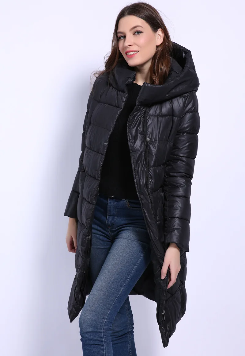 

Polyester With Siamese Cap Women Parkas 2019 Winter Fashion Slimming Thermal Solid Balck Grey Zipper Button Warm Woman Coat