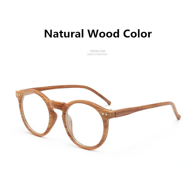 Clear Lens Round Retro Wood Grain Color Glasses Myopia Frame PC Decoration Vintage Optical Glasses Frame For Men and Women