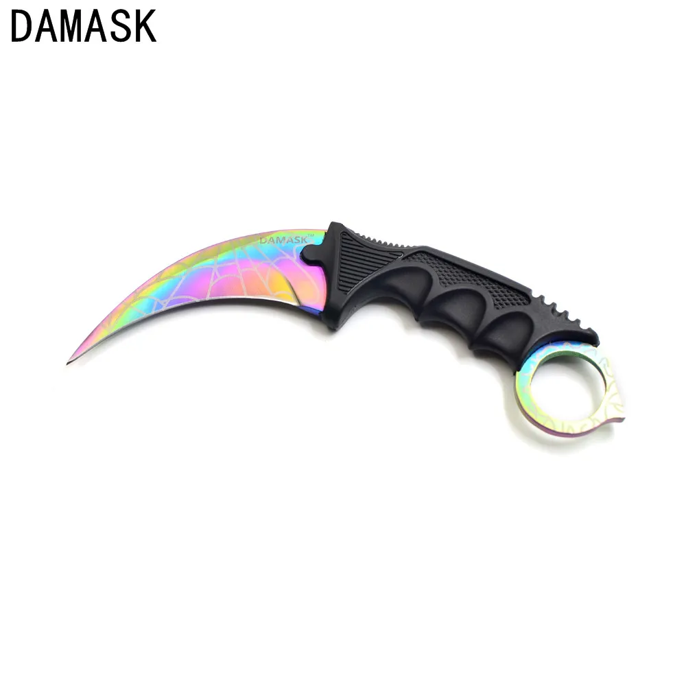 Дамасская нержавеющая сталь открытый нож Карманный Karambit выживание охота