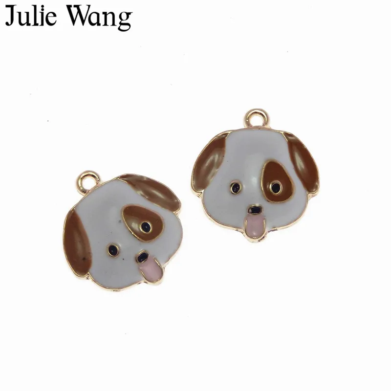Julie Wang 5 шт. сплав Золотая основа белая эмаль подвески для щенка собаки ожерелье