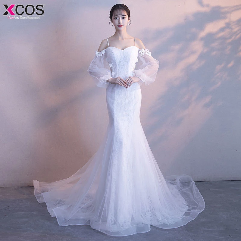 XCOS Spaghetti Straps Beach Wedding Dresses 2018 Vestido Noiva Praia Simple White Casamento Mermaid Bridal Gown Custom Made | Свадьбы и