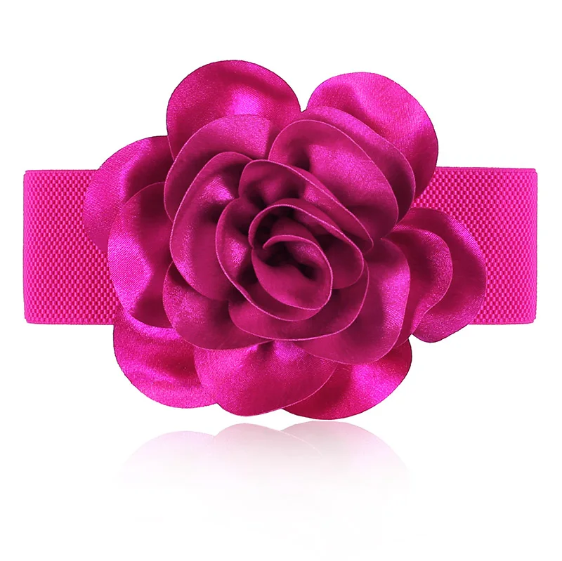 Hot pink Корейская мода 11 см цветок эластичный стрейч ремень для широкой талии стрейч пояс Пряжка Цветок платье пояс для женщин - Цвет: Hot pink