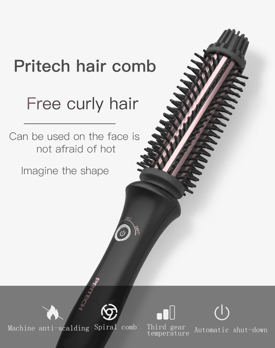 PRITECH керамические щипцы для завивки волос профессиональные щипцы для завивки волос гребень Вращающаяся щетка Ролик Анти-ожоги выпрямление утюжок инструмент для укладки