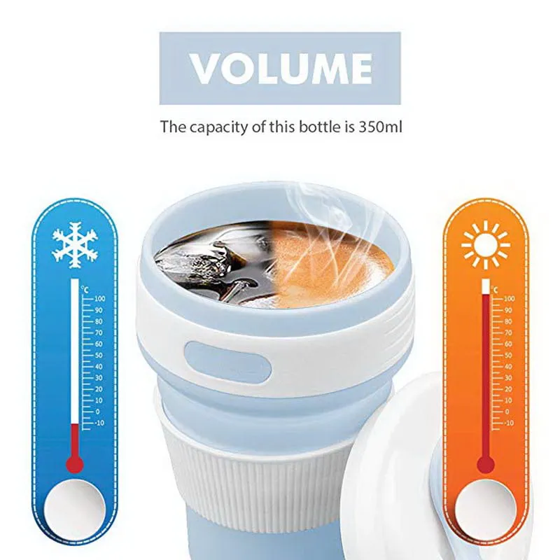 350ml collapsible coffee silicone cup with Lid folding water tea cup reusable travel Drinkware BPA free eco friendly make health