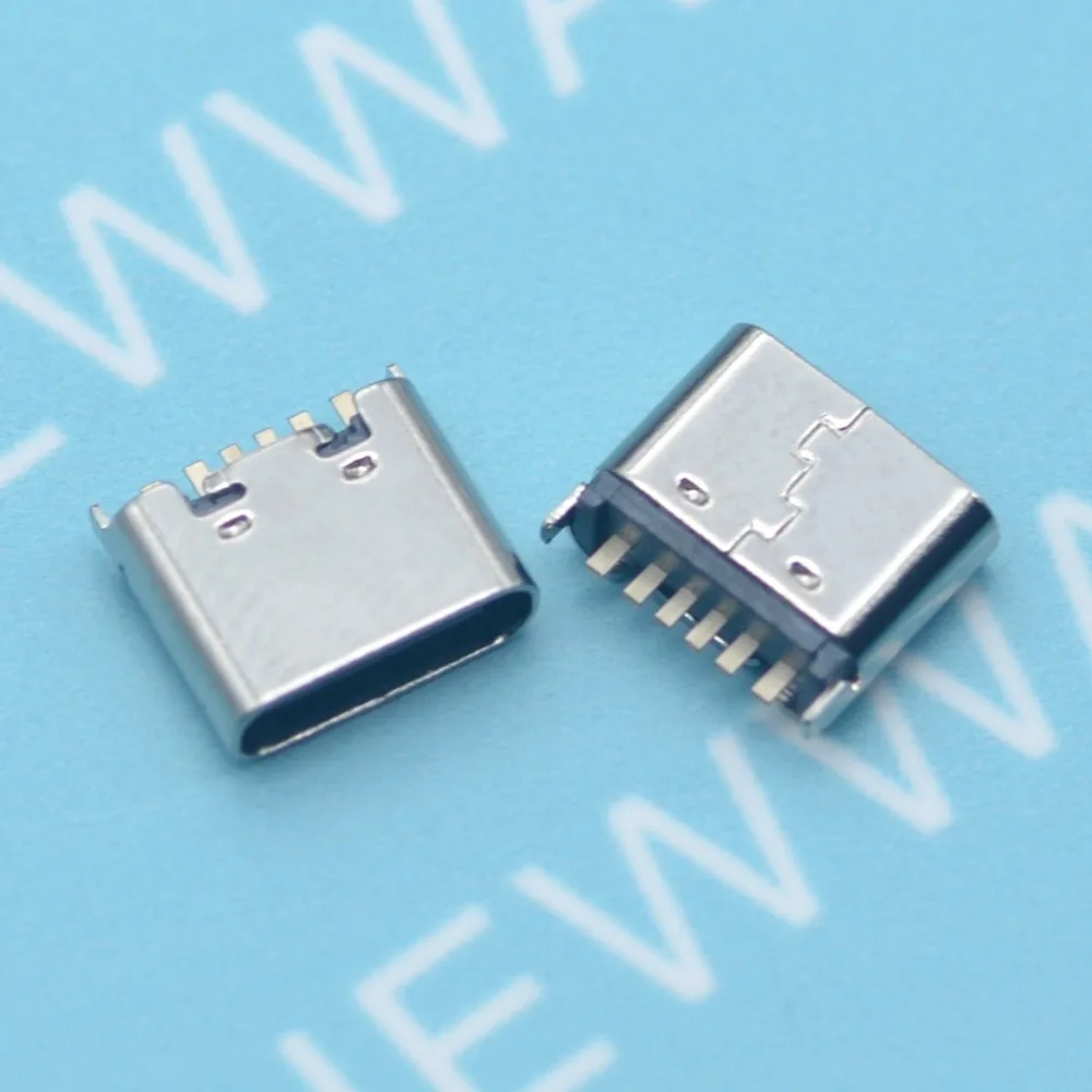 100 шт./лот разъем Micro Usb 3 1 Type C 6 контактный гнездовой 180 градусов для зарядного