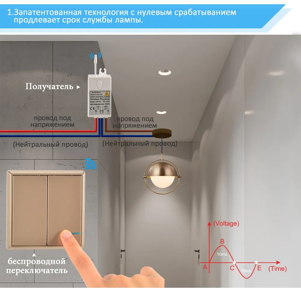 Беспроводной выключатель света Водонепроницаемый удаленного выключатели 110 V 220 V-Нет проводки потолочный с дистанционным управлением лампы светодиодный лампы