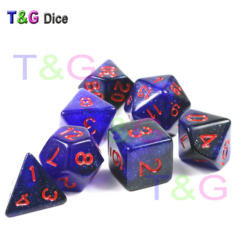 T& G креативная Вселенная Galaxy Dice набор D4-D20 с загадочным Королевский синий микс черный, блестящая пудра ForTRPG, DND настольная игра